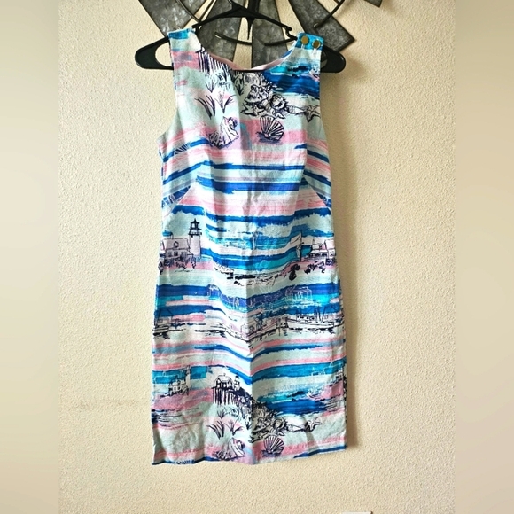 Talbots Beachy Cotton Striped Sleeveless Sheath Shift Dress Size 2. - Picture 2 of 11